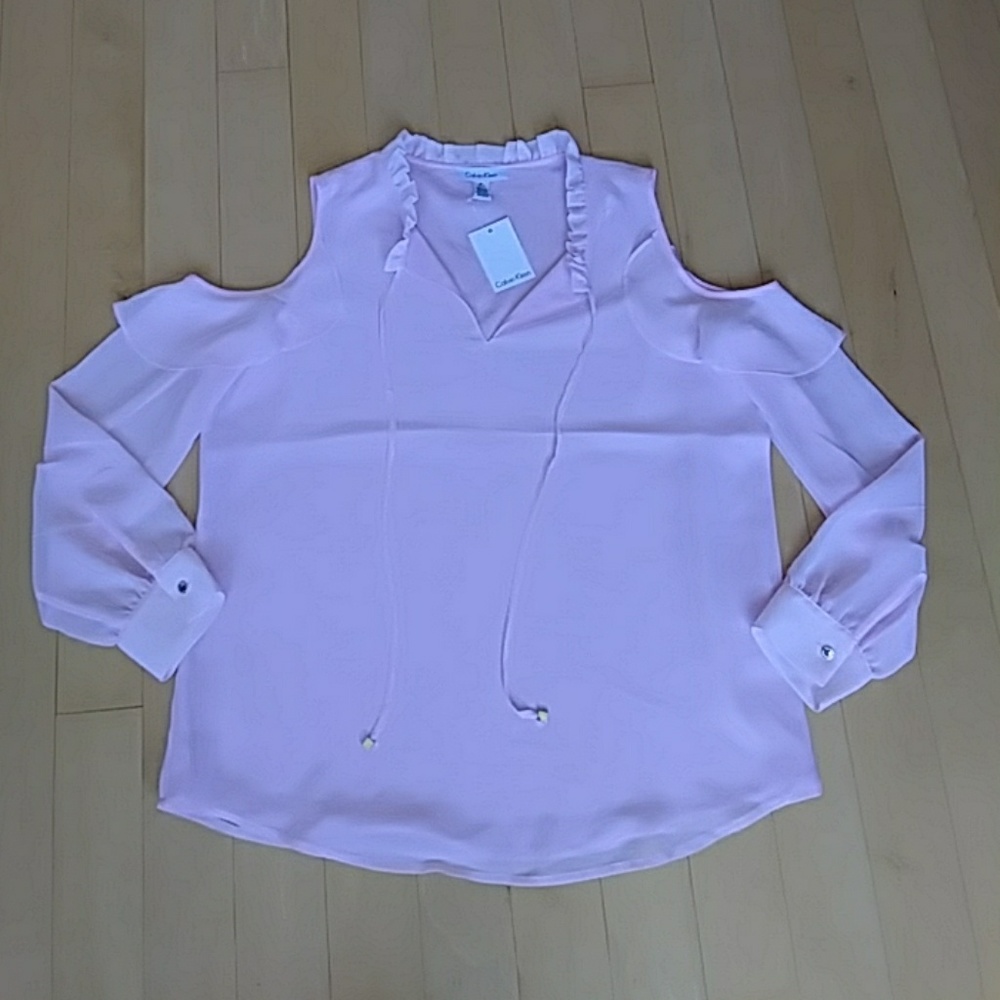 Calvin Klein Cold Shoulder Blouse w/ Ruffles
